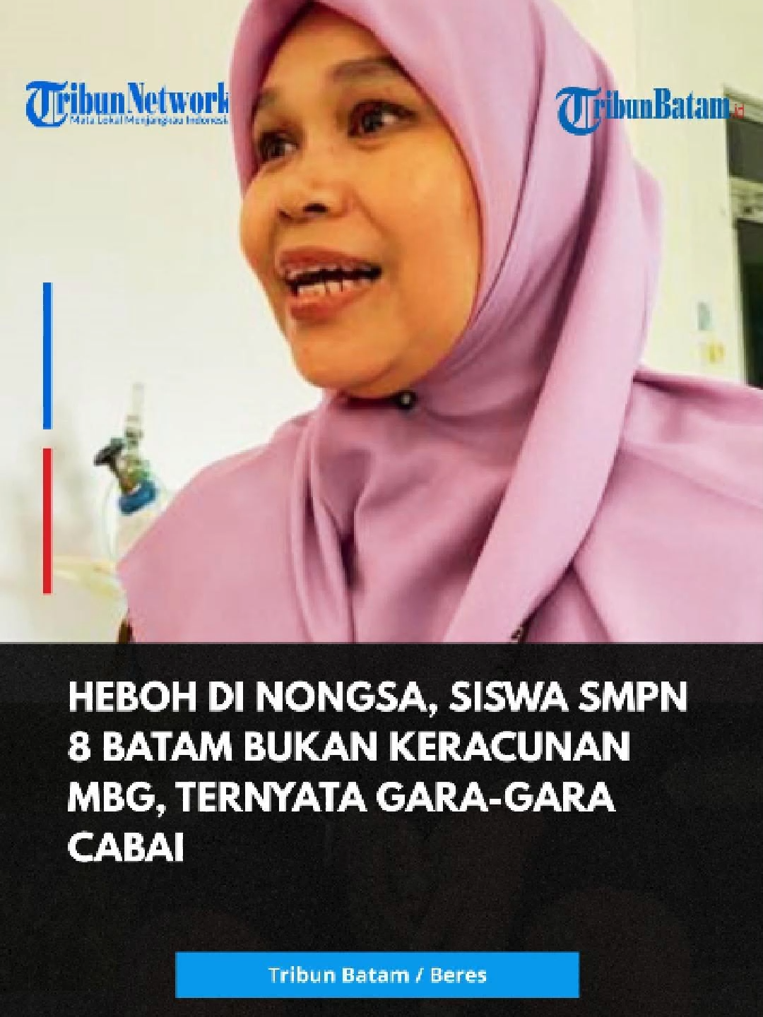 Dugaan siswa keracunan imbas mengkonsumsi Makanan Bergizi Gratis (MBG) yang sempat menghebohkan direspon Dokter Puskesmas Kampung Jabi.  Dokter yang menangani pasien siswa SMP N 8 Sambau Nongsa ini membeberkan hasil penanganan kesehatan, korban tidak keracunan.  Gejala kesehatan yang dilaporkan korban sakit perut, mual sudah terjadi beberapa jam setelah siswa tersebut makan MBG.  Padahal, jika keracunan maka efek pada kesehatan tubuh akan berlangsung cepat dan  melibatkan siswa lainnya, tak hanya satu siswa.  Dalam penjelasan mendetail, dokter Puskesmas Kampung Jabi, dr. Erni mengungkap kronologi medis yang menepis tuduhan keracunan.  