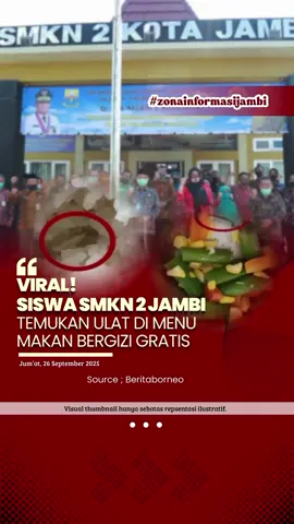 Program Makan Bergizi Gratis (MBG) yang mulai diterapkan di SMK Negeri 2 Kota Jambi mendapat sorotan setelah seorang siswa menemukan ulat pada salah satu hidangan. Insiden ini terjadi pada Senin 22 September 2025 saat sekolah pertama kali membagikan menu MBG. Kepala SMKN 2 Kota Jambi, Woro Handayani, menjelaskan bahwa dari 1.500 paket makanan yang disiapkan, hanya satu yang ditemukan terdapat ulat pada lauk sayuran. Ia menegaskan bahwa temuan itu tidak mewakili keseluruhan kualitas makanan yang disajikan. “Begini kalau MBG itu ada ulat, itu dari 1.500 mungkin ditemukan ada satu dan ulatnya sudah mati, mungkin ada kemasukan atau apa. Yang jelas itu mungkin ada mis,” kata Woro, Kamis (25/09/2025). Menurutnya, sebagian besar siswa tetap mengonsumsi hidangan yang disediakan, yang terdiri dari nasi, orek tempe, ayam goreng, dan buah salak. Tidak ada laporan mengenai makanan basi ataupun keluhan kesehatan dari siswa. “Menu yang dibagikan ke siswa dipastikan tidak basi, karena banyak siswa yang menyantap habis menu yang disajikan,” ujarnya. Woro juga menyinggung soal penyebaran video temuan ulat oleh siswa melalui media sosial. Ia menyebut, anak yang menemukan ulat tidak melapor ke pihak sekolah, melainkan memilih mengunggahnya agar viral. “Itu karena siswanya kami banyak, mereka tidak melapor. Jadi mereka buat video biar fyp, akunnya rame, tidak lapor. Jadi kami lihat di fyp anak-anak,” katanya menambahkan. Meski dianggap kasus kecil, pihak sekolah tetap berkomitmen meningkatkan pengawasan dalam proses penyediaan makanan bergizi gratis. Tujuannya, agar insiden serupa tidak terulang dan program yang ditujukan untuk menunjang gizi serta konsentrasi belajar siswa bisa berjalan dengan baik. #makangratis #mbg #prabowosubianto #zonainformasijambi #kotajambi 
