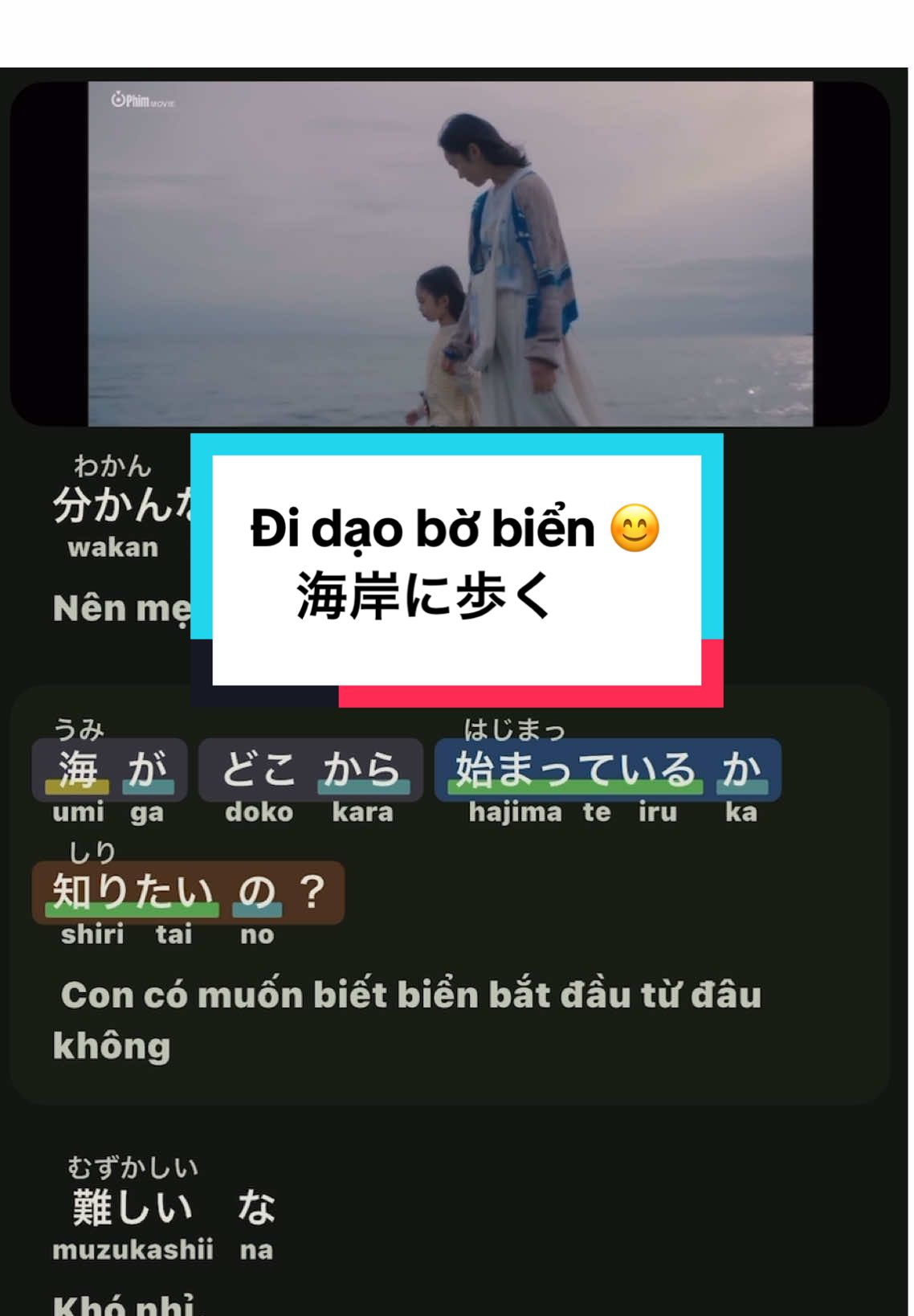 Đi dạo bờ biển của 2 mẹ con 😊  #日本語勉強 #海のはじまり #hoctiengnhat #khoidaucuabienca 