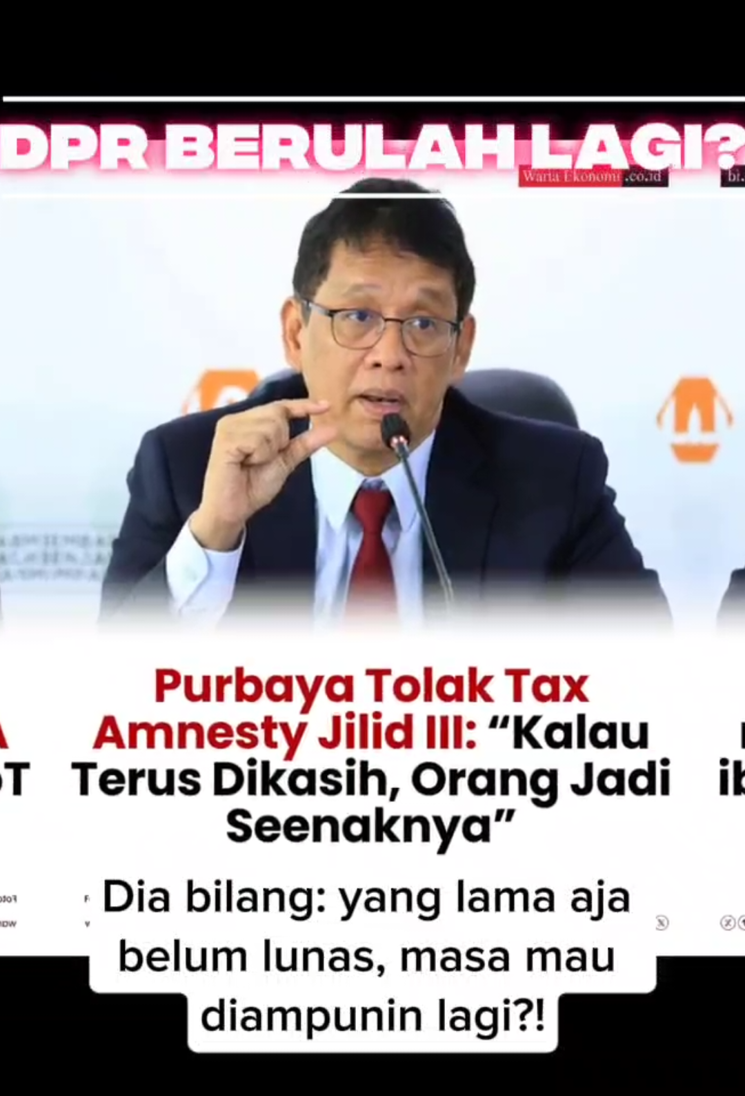 “DPR mau ampunin lagi yang nunggak pajak? 😡 Purbaya langsung TOLAK MENTAH-MENTAH! 🚫🔥 Rakyat makin muak liat kelakuan ini… Harga naik, rakyat ditekan, yang kaya malah mau diampunin! #beritaterbaru #politik #viral #dpr #FYP”