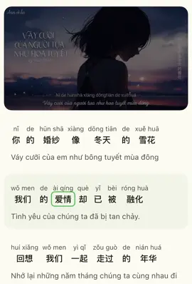 你的婚纱像雪花 ( Váy cưới của người tự như hoa tuyết)  #hoctiengtrungquabaihat #vaycuoicuaemgiongnhubongtuyet #nhactrungquoc #xuhuongtiktok #tuhoctiengtrung 