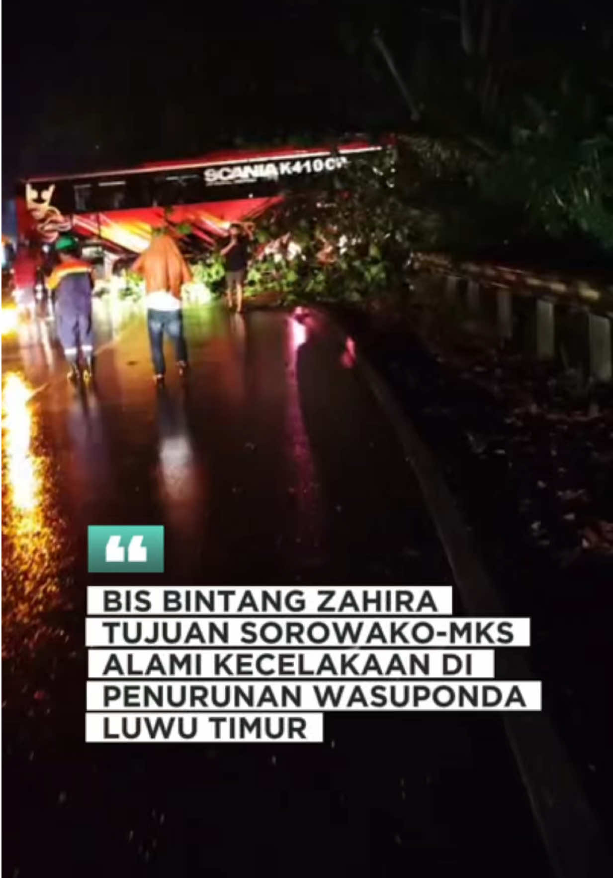Bus Bintang Zahira Tujuan Sorowako–Makassar Alami Kecelakaan di Wasuponda, Luwu Timur
