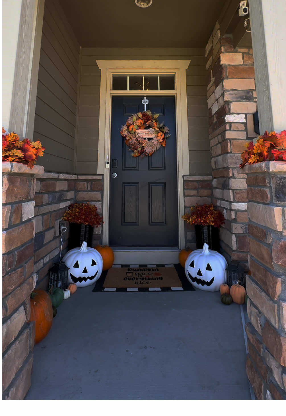 Do I paint th le white pumpkins? I feel like they don’t match the vibe? 😅 #porchdecor #porchreveal 