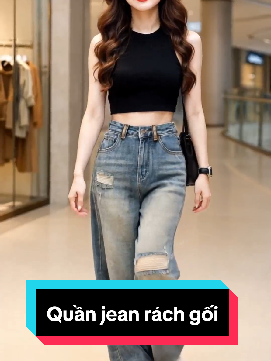 Quần jean suông ống rộng rách gối #jeansuong #quanjeannucaocap #quanjeansuong @Thủy Shop 