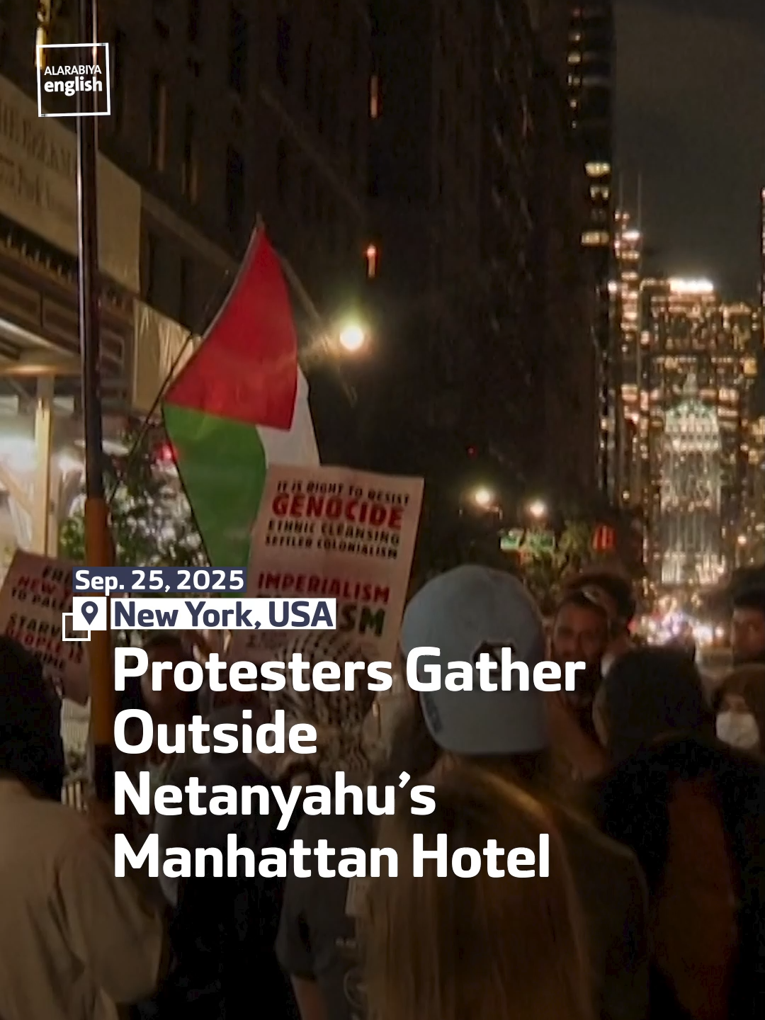 Protesters on both sides of Israel’s war in Gaza gather outside the Manhattan hotel where Israeli Prime Minister Benjamin Netanyahu is staying ahead of his address to the United Nations General Assembly.