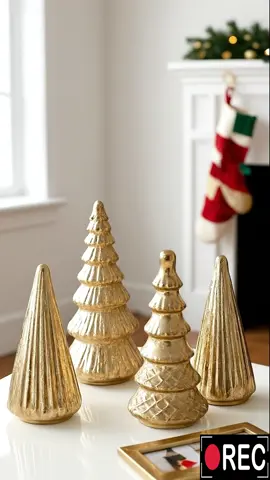These gorgeous Illuminated Mercury Glass trees are stunning! High quality christmas decor! This is a 5 piece set! This is the gold, but they also have a silver option. Click the orange cart and grab these before they sell out! #christmasdecor #holiday #holidaydecor #qvc #christmasdecorations          