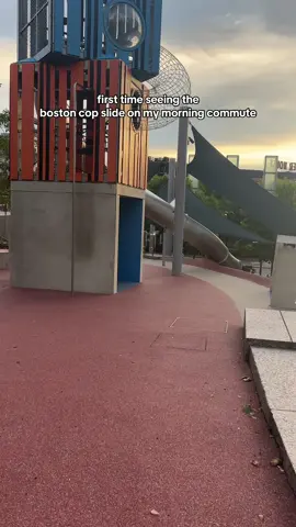 btw there’s no ladder it’s like a ropes course you’ve gotta squeeze yourself through how in the world did that cop get up there?? #bostoncopslide #copslide #boston 