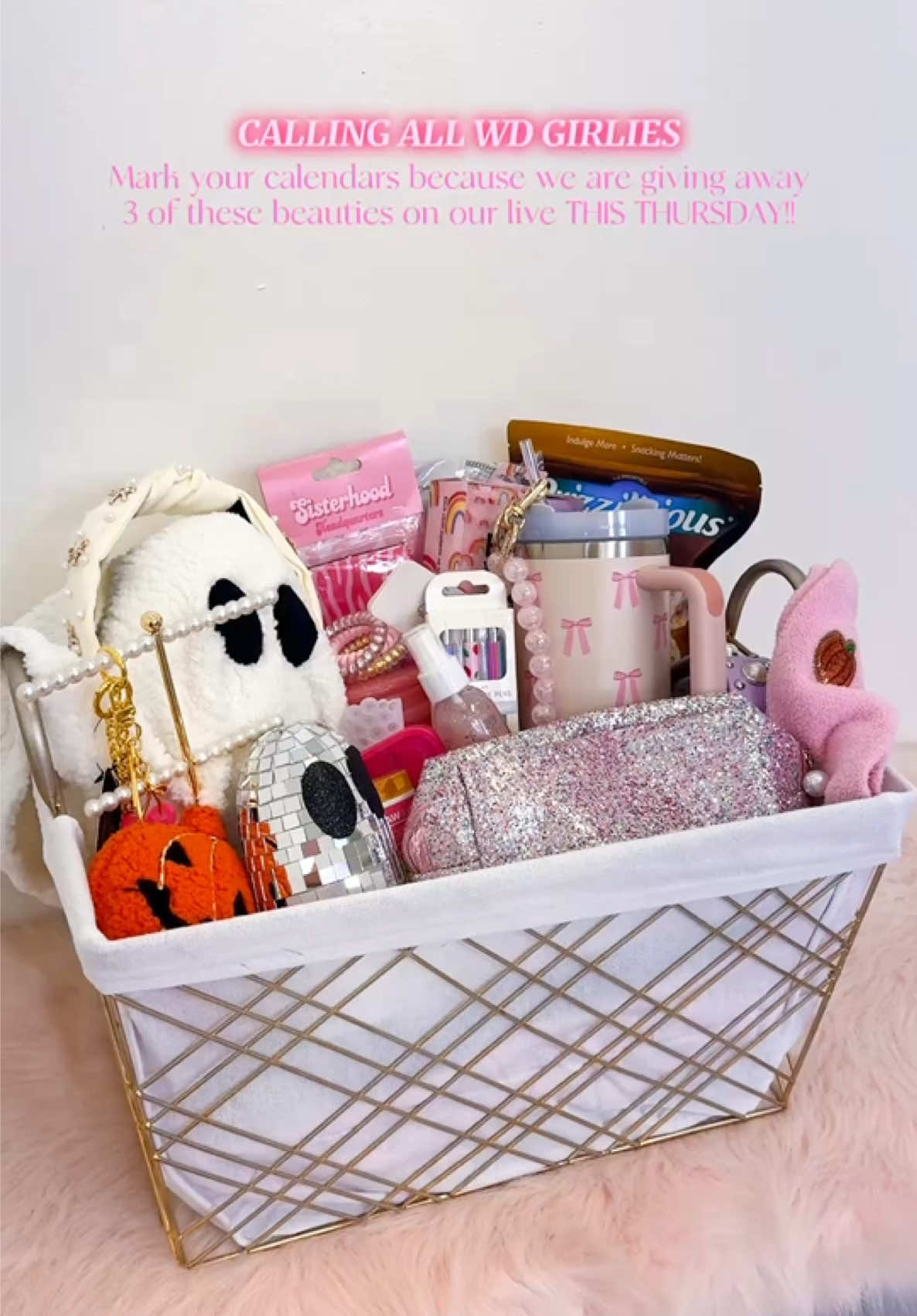 it’s BOO-BASKET time! 👻🎃🍬✨ place an order during our livestream on Thursday 10.2 to enter; we will pick the winners at 3:30 PM ET! 💖 #boobasket #giveaway #livestream #spooky #girly 