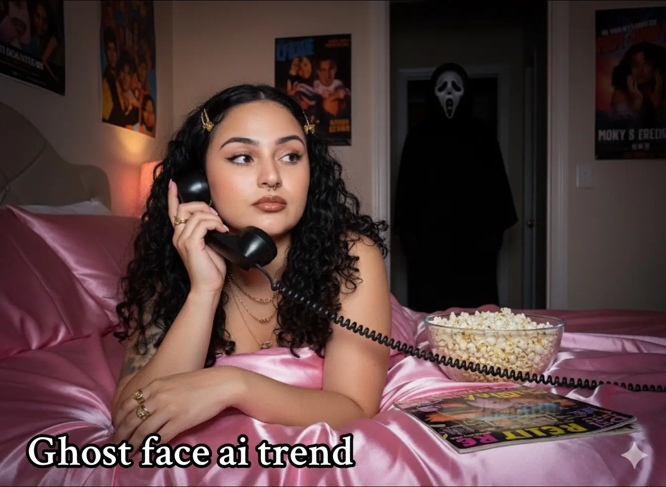 Ghost face ai trend, with a twist.  • Added Michael and Freddy 🤍 • Spooky season is my favorite season 🥹 so this was super fun to do!  • #fyp #foryoupage #ai #trending #singlemom 