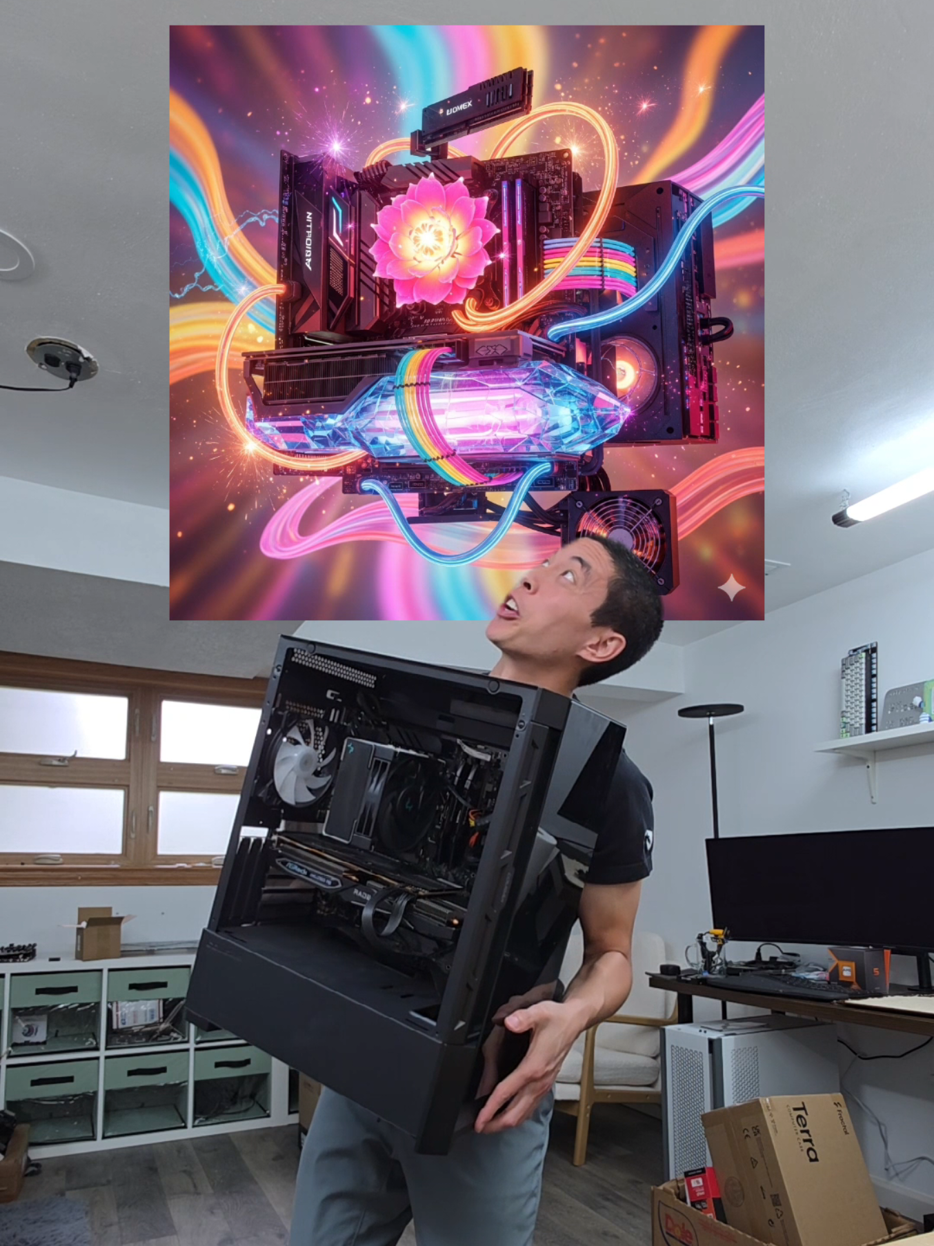 Extreme Home Makeover: Computer Edition. How do you think this turned out given our task?? #pc #pctips #pcbuilding #mryeester 