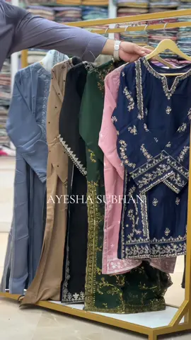 ELEGANT PRET 🌸 SILK VISCOSE 💫 Read Below Complete Details Mentioned  PRICE: 8500/-PKR (Now Available in Three Piece Outfits) DETAILS: Embroidered 3pc Long Lenght Viscose Silk Shirt.  With Plain Trouser. & Printed Silk Dupatta Dress. - BRAND:  Ayesha Subhan  SIZE: (Small, Medium, Large) - MEASUREMENTS: Small Chest Size: 19” Medium Chest Size: 21” Large Chest Size: 23” Shirt Length: 37”45”47” Sleeves Length: 19” Trouser Length: 39” * COLOURS: Different Colours & Design Available. - STUFF: Pure Viscose. - WHAT’S INCLUDED? 1.) Embroidered Long Lenght Silk Shirt. 2.) Plain Trouser. 3.) Printed Silk Dupatta. *HOW TO ORDER: For Online Orders Kindly Contact From 6pm to 10pm On Business WhatsApp +92 317-0296949 And Send Us Your Favourite Product Screen Shot, Confirm Your Size, Colour With Proper Measurements And Fully Advance Payment For Confirmation Of Order. Then We Will Dispatch your Order Pakistan Post Office. — DELIVERY CHARGES: (350 Across Pakistan) - DELIVERY TIME: (3-7 WORKING DAYS) - SHOP ADDRESS: Branch - 01 Shop Name: Ayesha Subhan,  Shop No. LG-68 69, Adam Jee Road, Near KFC Saddar, Rabi Centre Saddar Rawalpindi. Disclaimer: Product Colour may vary slightly due to photographic lighting or your device settings. The actual Colours of the outfit may vary from the colors being displayed on your device. - RETURN AND EXCHANGE POLICY: Read Mentioned Measurements (Size Chart) Before Order. *No Cash Refund. *If An Item Is Proved to be Faulty, Then We Will Provide You With A Replacement Product, Provided The Item Is Returned Within Three Days From Date Of Delivery, With Original Invoice. *Change Of Mind Will Not Accept. *Exchanged Items Must Be In Original Condition, Unwashed, Unworn And Unused. #silk #viscose #3piece #winter #collection 