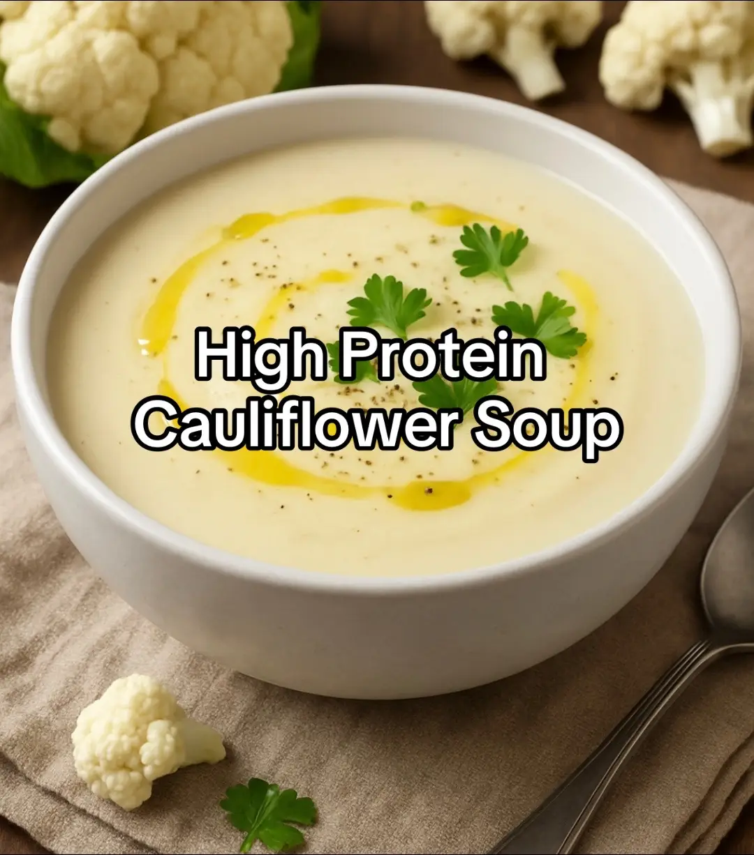 Here’s a simple, creamy Cauliflower Soup recipe for you: 💪 High-Protein Cauliflower Soup Ingredients: 	• 1 large head of cauliflower, cut into florets 	• 1 medium onion, chopped 	• 2 cloves garlic, minced 	• 2 tbsp olive oil or avocado oil 	• 4 cups chicken or vegetable broth 	• 1 cup plain Greek yogurt (high protein) or 1 cup cottage cheese (blended smooth) 	• ½ cup shredded Parmesan or cheddar cheese (optional, extra protein + flavor) 	• Salt and black pepper, to taste 	• Fresh parsley or chives, for garnish Instructions: 	1. Heat olive oil in a large pot over medium heat. Add onion and garlic, sauté until softened. 	2. Add cauliflower florets and cook for 5 minutes. 	3. Pour in broth, bring to a boil, then reduce heat and simmer for 20 minutes until cauliflower is tender. 	4. Remove from heat. Blend with an immersion blender (or transfer to a regular blender in batches) until smooth. 	5. Stir in Greek yogurt (or blended cottage cheese) for creaminess and protein. Mix in Parmesan or cheddar if desired. 	6. Season with salt and pepper. 	7. Serve hot, topped with extra cheese, roasted chickpeas, or hemp seeds for added protein crunch. ⸻ ✨ Each serving can have 15–20g of protein depending on the add-ins! #cauliflower #cauliflowerrecipes #highprotein #fyp 