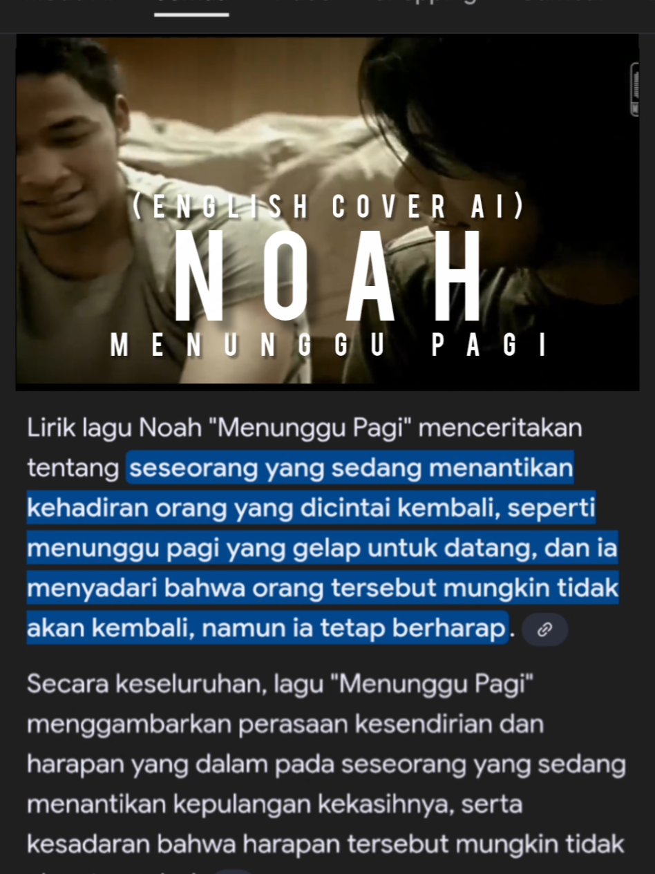 Menunggu Pagi - Noah (Cover by AI) Lagu ini dibuat dengan menggunakan Bantuan Teknologi Kecerdasan (AI) Saurce Youtube : BAKAL Tiktok : @joey__jovi  #noah #peterpan #menunggupagi #coverai #fyp 