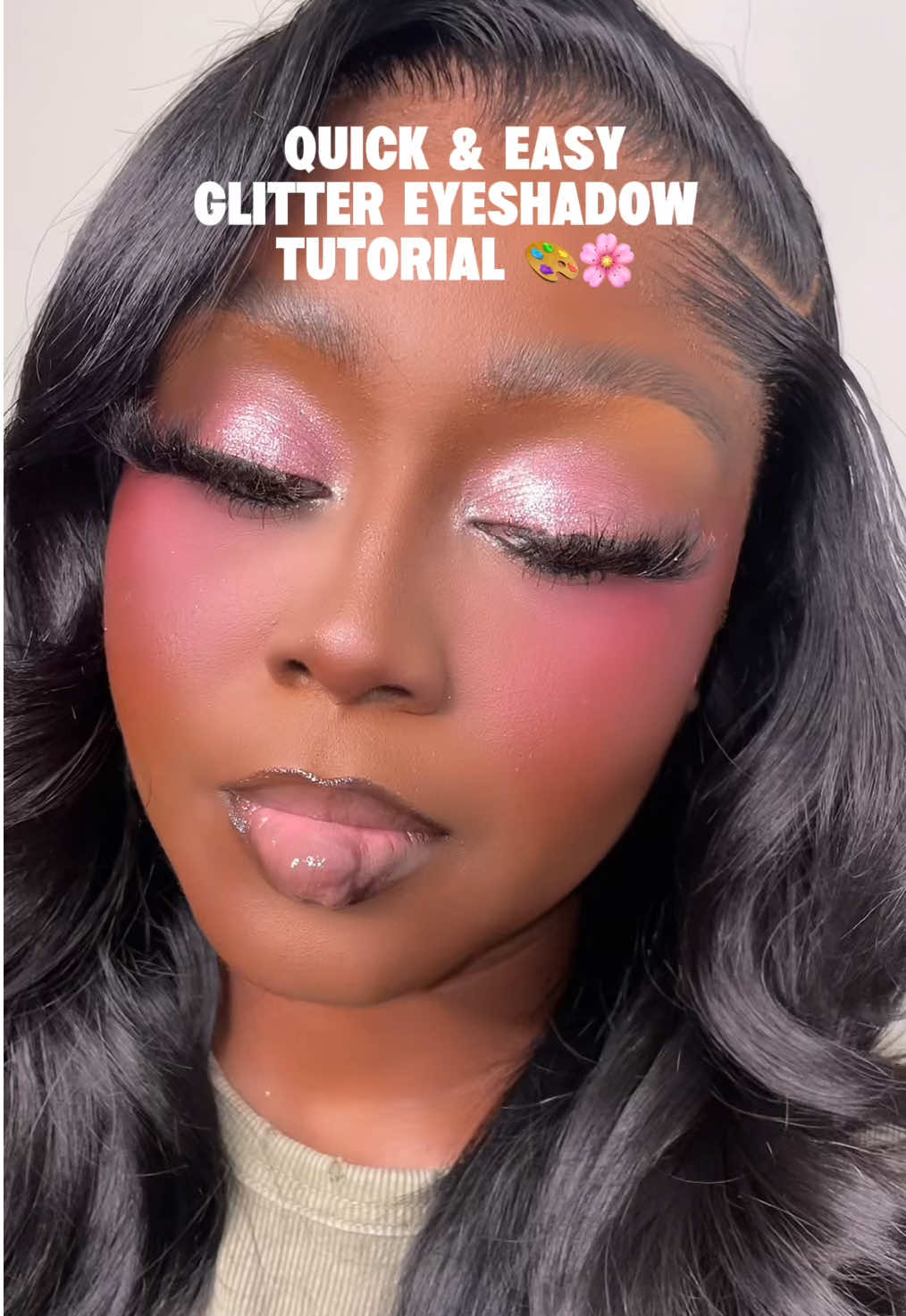 the EASIEST pink glitter eyeshadow tutorial for beginners ✨🩷 - products used:  @Jordana Ticia Cosmetics gummy twinkle stick in shades “fairy garden” & “to the disco” @🇬🇧MADEBYMITCHELL🇬🇧 mitchell mixology blush - #pinkeyeshadow #glittereyeshadow #eyeshadowtutorial #makeup 