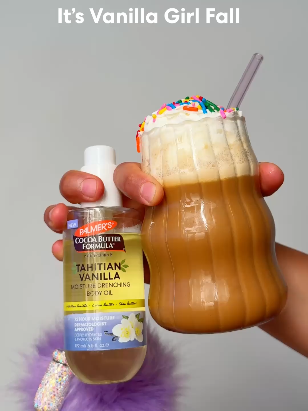 Can’t gatekeep this vibe 🫣 #palmers #fallvibes #latte #glowyskin #skinoil #vanill