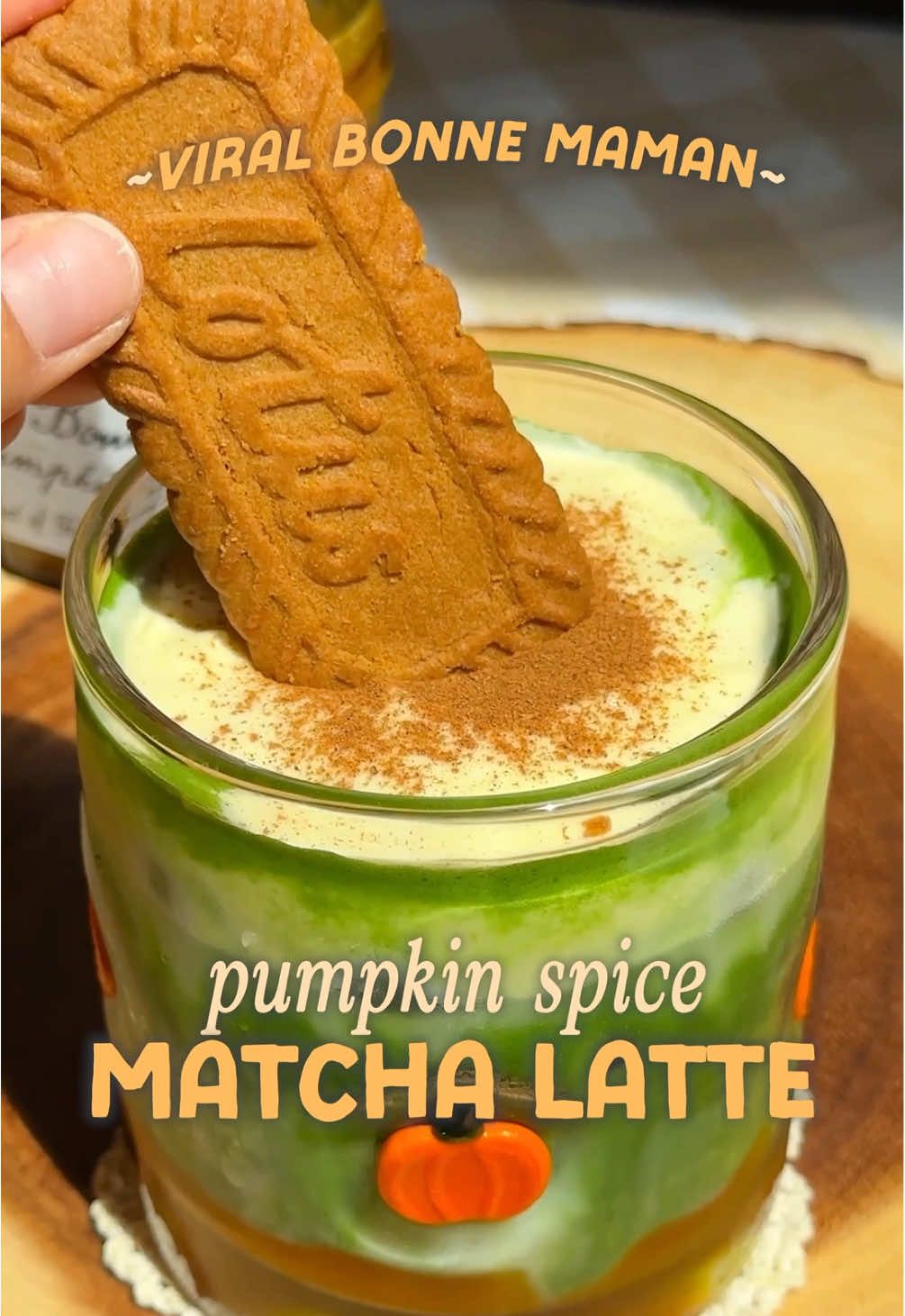Pumpkin spice girly 🤝 matcha girly 🍵 Ingredients Pumpkin Cold Foam 2-3 tbsp heavy cream 1tsp pumpkin spice spread (@Bonne Maman US) Matcha Latte 4g matcha powder (@Chikiriya) 40ml hot water 120ml milk of choice 1tbsp pumpkin spice spread Toppings Sprinkle of pumpkin spice 1-2 cookies (@Biscoff) Recipe 1. To make the cold foam, whisk together heavy cream and pumpkin spice spread until soft peaks form. 2. Sift matcha powder in a bowl.  3. Add hot water and whisk until frothy.  4. In a glass cup, add a layer of pumpkin spice spread.  5. Add ice, milk, and top with matcha mixture.  6. Add pumpkin cold foam on top.  7. Sprinkle with additional pumpkin spice (optional)! 💡Pro-Tip: I found both the pumpkin spice spread and pumpkin icon glass from @worldmarket! 🚨Use the code RACHEL10 for 10% off your order at Chikiriya Teahouse. #matcha #pumpkinspice #pumpkin #coldfoam #matchalatte  