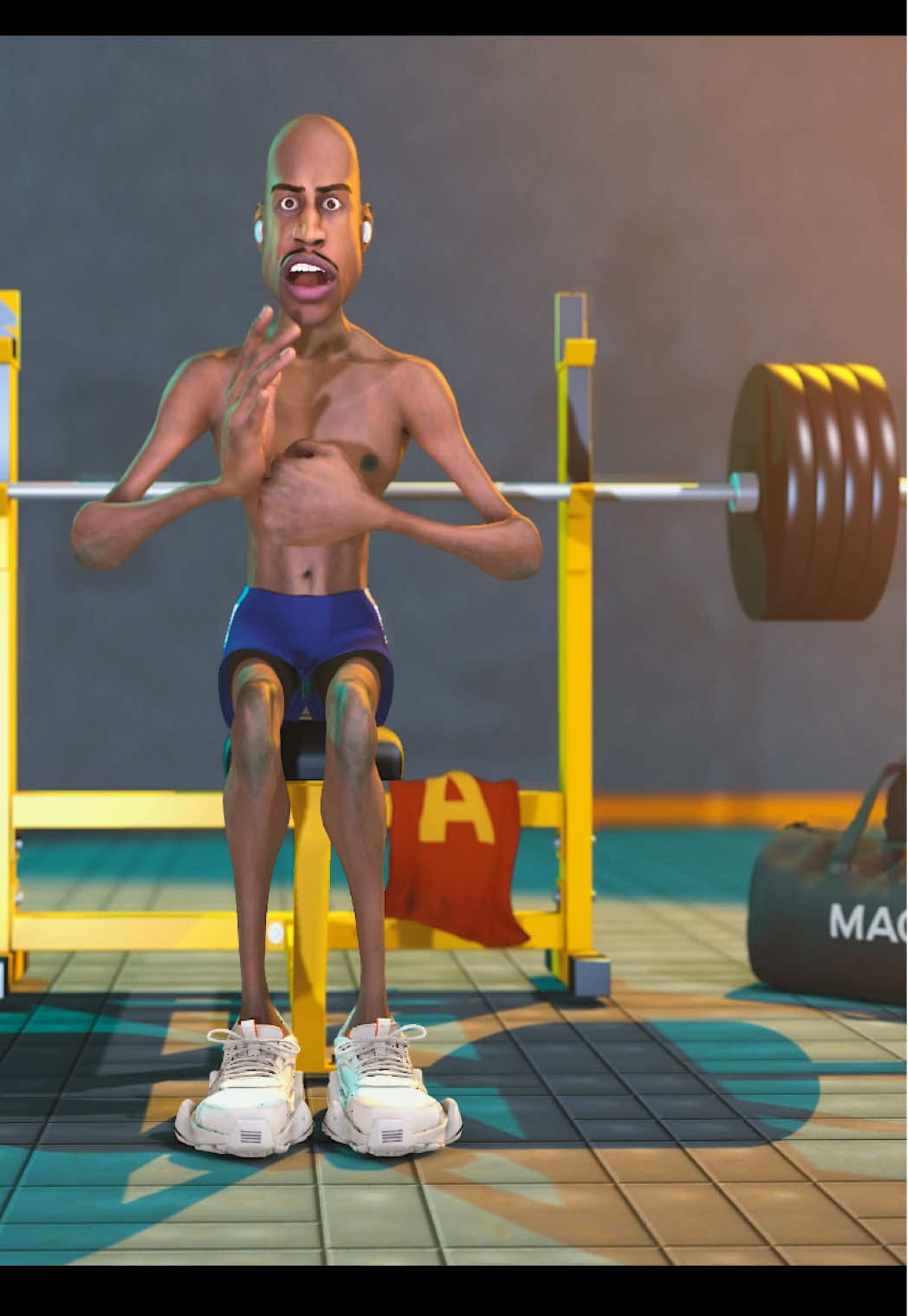It’s here! @alutadagreat is back in the gym! No pain, no gain, no play 💪🏾. Should they have helped him?  #alutadagreat #manmustchop #animation #3danimations #comedy #abstractcomedy #music #storyteller #laughter #epicentrance #gym #macho
