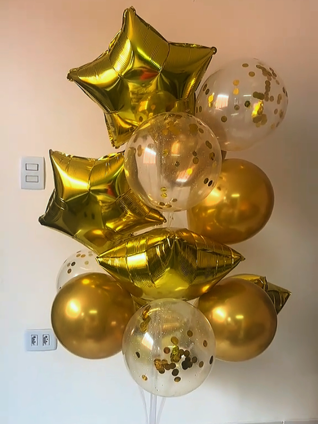 Kit Buque Balão 14 Peças Metalizado, Bexiga Confete, Arranjo  #kitbalao #balaodefesta #balaodeaniversario  #acheinashopee #festa 