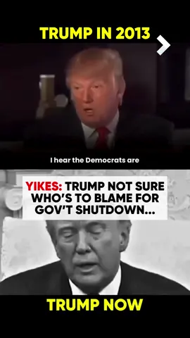 Trump can't seem to get his story straight on who's to blame for a government shutdown. In 2013, he claimed the President of the United States is 𝙖𝙡𝙬𝙖𝙮𝙨 𝙩𝙤 𝙗𝙡𝙖𝙢𝙚 (because they're 