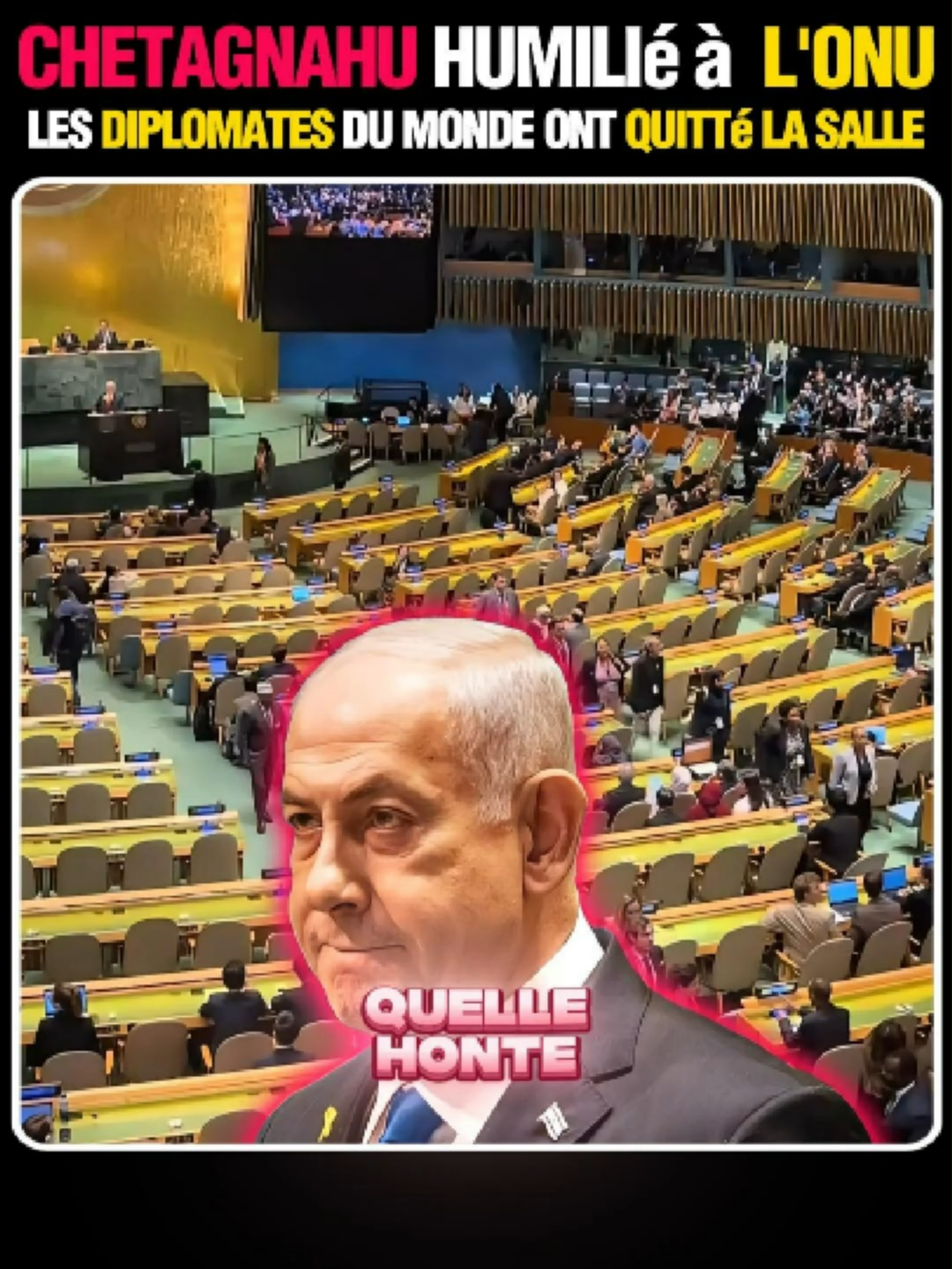 🌍 Scène CHOC à l’ONU : Netanyahou monte sur scène, et les diplomates quittent la salle en masse. Malgré un mandat d’arrêt pour crimes de guerre et génocide, il a été autorisé à parler devant une assemblée VIDE. Un symbole puissant de son isolement et de l’hypocrisie mondiale. ⚡✊ Donne ton avis en commentaire et abonne-toi pour plus de vérités géopolitiques sans filtre. #Netanyahou #ONU #PalestineLibre #JusticePourGaza #Geopolitique