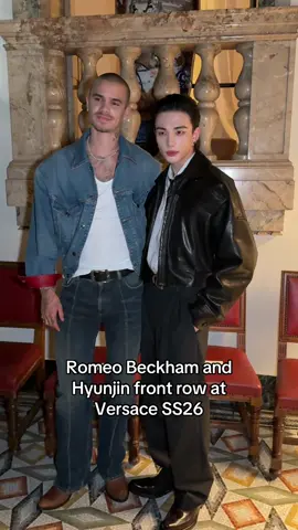 Romeo Beckham and @hynjinnnn front row at Dario Vitale’s @VERSACE debut during Milan Fashion Week 🥹 #DazedFashionTV #TikTokFashion #Versace #Hyunjin #RomeoBeckham