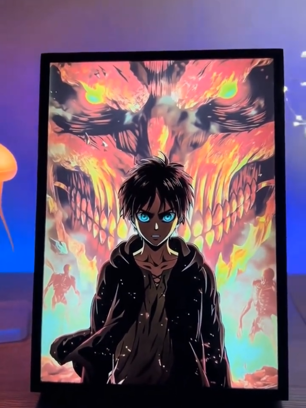 ⚡ Eren Yeager en cuadro LED: del aluminio a la libertad en un instante. ¿Qué anime pondrías tú? #anime #erenyeager #aot #ledart #viraltiktok 