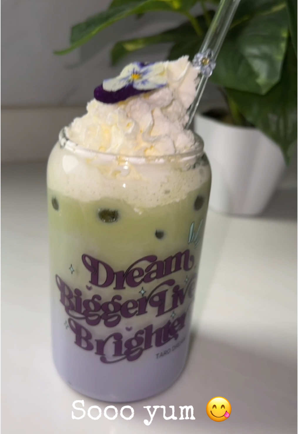 Iced taro and matcha latte blend, topped with whipped cream… An incredibly delicious drink 😋💜💚 @تارو دريم TARO DREAM 🌙💜  #tarodream #tarolover #taro #layerdrinks #matcha #matchalover #greentea #homemadedrinks #homemade #drinksideas #drink #wippedcream #goodlooking #yummy #yum #morningvibes #morningdrink #bobatea #enjoylife #thanksfull #purple #matchalatte #latteart #goodvibes 