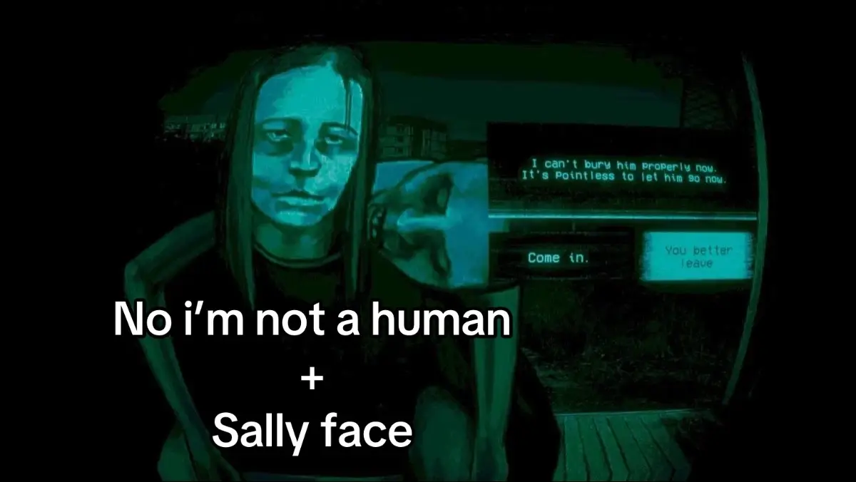 lovee this game i think the style is rllyyy unique. when i saw ppl inserting their ocs n fav characters i knew i had to do it with sally. im sure someone’s beat me to it butttt this was still a fun style study.  - #noimnotahuman #sallyface #sallyfacefanart #salfisher #noimnotahumanfanart