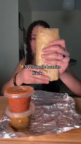 $4 chipotle burrito hack! ❤️🌯 to be exact my total was $4.27! this might be my new go to item!!! ✨ . My order 🥀 :  - 1 taco (chicken + pinto beans + brown rice on inside)  - black beans + white rice + pico all on the side  - extra large tortilla ($.50)  . @Chipotle #cooking #chipotle #burrito #cookwithme #fastfood 