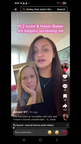 So she thinks Justin and his wife are love streaming her and that Britney Spears and Justin communicate to her through post and their songs. Its pretty creepy. Go watch and tell me in the comments what you think.....  #creepytok