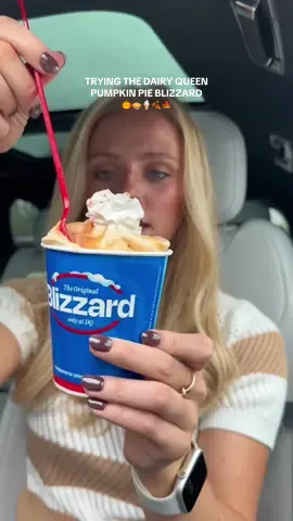 TRYING @Dairy Queen PUMPKIN PIE BLIZZARD 🎃🥧🍦🥤🍂🍁 literally tastes like a piece of pumpkin pie in ice cream form 🤤😮‍💨🤌🏼 you guys NEED to try this 🤩 #dairyqueen #pumpkinpieblizzard #desserttiktok #fyp #tastetest 