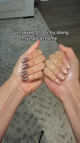 Been doing my own nails for years and I can’t imagine how much money I’ve saved 🥹 how much are gel-x nails nowadays at the salon?  #fallnailinspo #gelxnails #nailinspo #polkadotnails #brownnails 