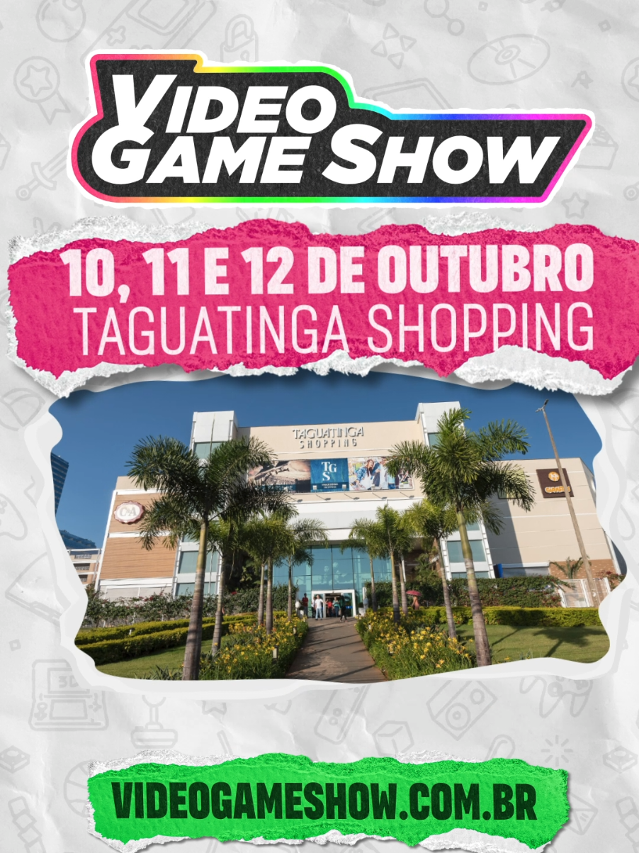 A VideoGameShow vai transformar Brasília no maior encontro do universo Geek e Gamer! 👾 O fim de semana do DIA DAS CRIANÇAS vai ser épico. 🤩 Nos dias 10, 11 e 12 de Outubro o Taguatinga Shopping vai ser palco do Maior evento de Games e Cultura pop da região. Serão 3 dias de imersão com + de 100 estações de jogos, concurso cosplay, experiências com óculos de realidade virtual, k-pop, shows, exposições, painéis exclusivos com dubladores, criadores de conteúdo, torneios com premiação em dinheiro e muito mais. Pais e filhos juntos, vivendo o melhor da cultura gamer em um encontro de gerações que vai desde os games clássicos que marcaram época até os mais modernos. 🎮💙 🕹 | #VideoGameShow  💫 | Onde todos os universos se encontram!  📅 | 10, 11 e 12 de OUTUBRO 📍 | Taguatinga Shopping – Brasília / DF 🎟 INGRESSOS DISPONÍVEIS em: ↘ Taguatinga Shopping (@taguashopping): Estande Oficial – 3º piso, ao lado do McDonalds ↘ Kid Games Geek Experience (@kidgamesbrasilia): CLS 215 Asa Sul – Bloco B, Loja 03 – Brasília ↘ Compre sem sair de casa: www.VIDEOGAMESHOW.com.br (link na bio) #VideoGameShow #TaguatingaShopping #EventodeGames #Brasilia 
