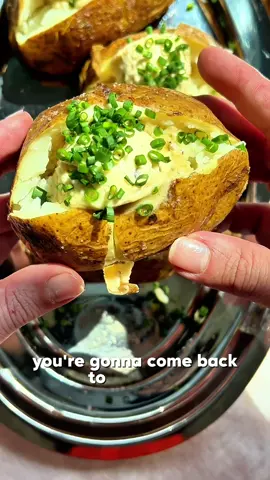 Umami Butter Baked Potatoes The dinner party side that never disappoints  Rating: Easy Recipe: on my site 👀 This umami butter is essentially a lifestyle choice at this point.  It’s an easy recipe where the only fussy part is remember to leave your butter out to room temperature.  There’s a comfortable cushion in the baking time for the potatoes so no real timing precision needed. You also totally don’t NEED to use a stand mixer. If your butters room temp a bowl and sturdy whisk will work just fine.  PRO TIP: you could double the garlic and make extra umami butter bc after you taste it, you’ll probably wish you had.  ALSO - I consider baking a tray of potatoes to be meal prep. While for a dinner party I prefer to make them day of. As a week night leftover they punch above their weight. Think of a leftover baked potato as a short cut to crispy steak fries , smashed potatoes, or a little hash situation. 