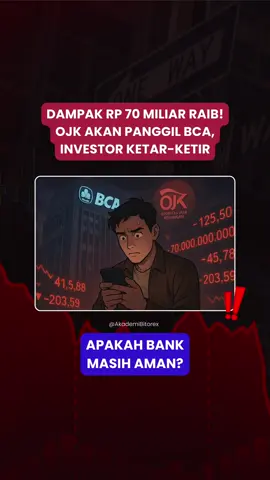 🚨 Dampak Rp 70 Miliar Raib! OJK Akan Panggil BCA, Investor Ketar-Ketir 🚨 Skandal besar kembali mengguncang dunia pasar modal Indonesia!  Dana nasabah sekuritas senilai Rp70 miliar diduga raib akibat pembobolan rekening di salah satu bank terbesar Tanah Air. 💸 Otoritas Jasa Keuangan (OJK) bergerak cepat. Hari ini, mereka resmi memanggil BCA untuk meminta klarifikasi atas insiden yang bikin publik resah ini. 🏦 Meski begitu, BCA menegaskan sistem mereka tetap aman. Saat ini, investigasi internal bersama pihak sekuritas sedang berjalan untuk mengungkap dalang di balik kasus ini. 🔍 OJK juga mengingatkan bahwa serangan siber bukan lagi dilakukan individu, melainkan kelompok besar yang semakin canggih. Jika kepercayaan masyarakat pada sistem keuangan terguncang, dampaknya bisa meluas hingga mengganggu stabilitas ekonomi nasional. 📉 Apakah ini hanya insiden tunggal, atau justru awal dari ancaman yang lebih besar di sektor keuangan kita? 🤔 ‼️Disclaimer : Postingan ini hanya bertujuan untuk edukasi, Bukan ajakan membeli atau menjual aset ____________ #ojk #bca #pasarmodal #AkademiBitorex #akademibitorex_ltd 