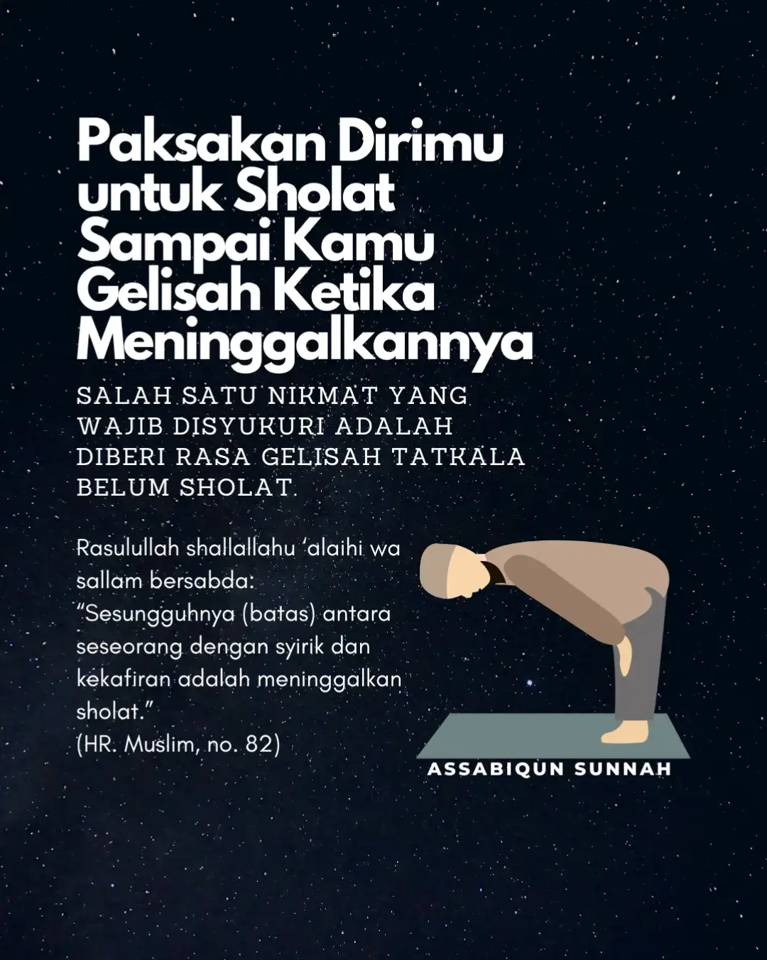 Jangan biarkan hatimu tenang tanpa sholat  Rasulullah ﷺ bersabda: “Batas antara seorang dengan syirik dan kekafiran adalah meninggalkan sholat.” (HR. Muslim) Kalau belum sholat → hati gelisah. Kalau sudah sholat → hati jadi tenang. ➡️ Yuk biasakan diri sholat tepat waktu, sampai kita merasa “ada yang hilang” kalau ketinggalan sholat. #dakwahsunnah #shalat #tausiyah #fypislam #islamreminders 