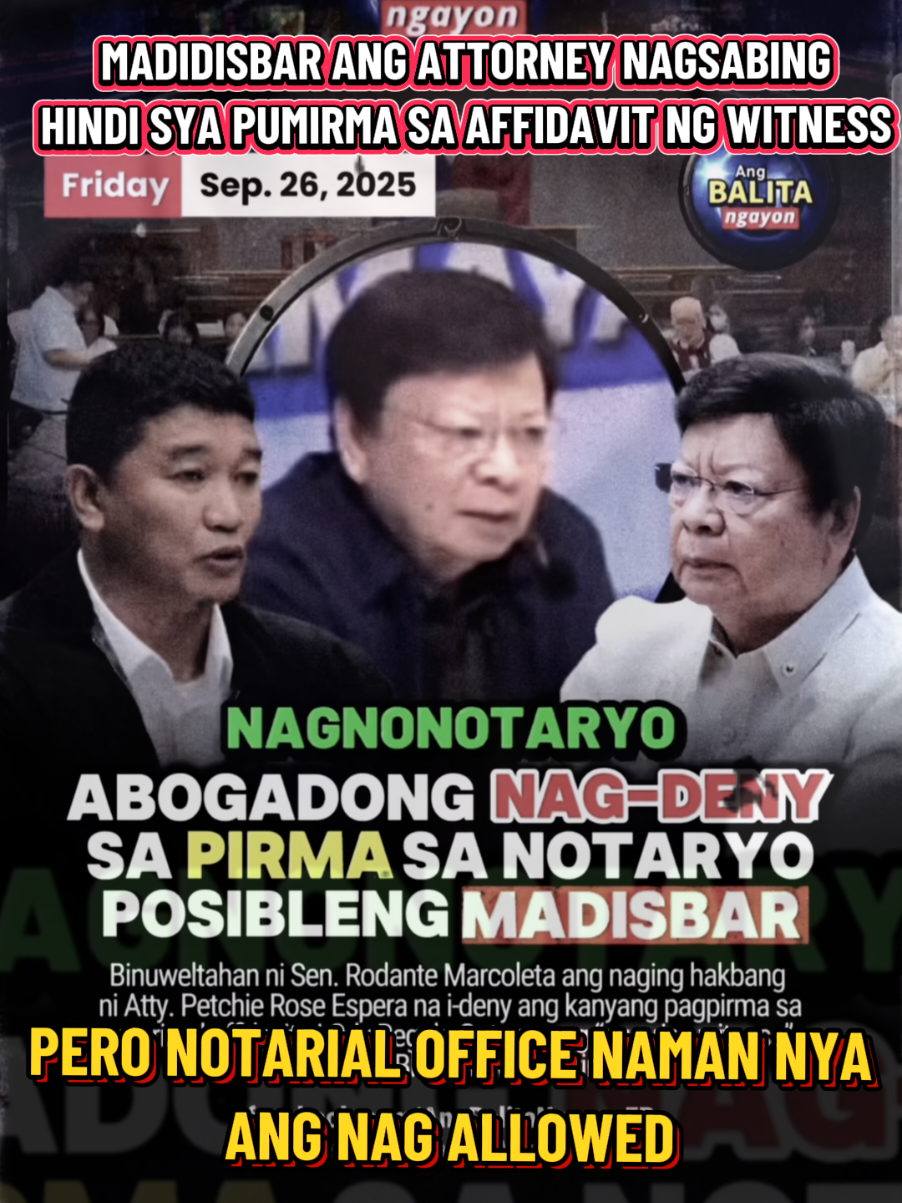 “ABOGADONG NAG DENY SA PIRMA SA NOTARYO POSIBLENG MADISBAR” - Binuweltahan ni Sen. Rodante Marcoleta ang naging hakbang ni Atty. Petchie Rose Espera na i-deny ang kanyang pagpirma sa notarized affidavit ni Orly Regala Guteza , ang surprise witness sa Senate Blue Ribbon Committee Hearing. #SenateHearing #RodanteMarcoleta #AngBalitaNgayonFB #VPSara #Duterte 
