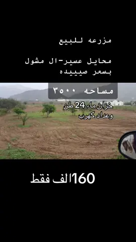 مزرعه للبيع في محايل مساحه كبيره ٣٥٠٠م فيها عداد كهرب وخزان 24طن مطلوب 160 الف فقط #ابها #محايل #الدرب #جازان #عسير 