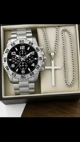 Esse kit de relógio com pulseira e corrente,ta custando 20 reais com frete grátis 😍😍 #relógio #relogiomasculino 