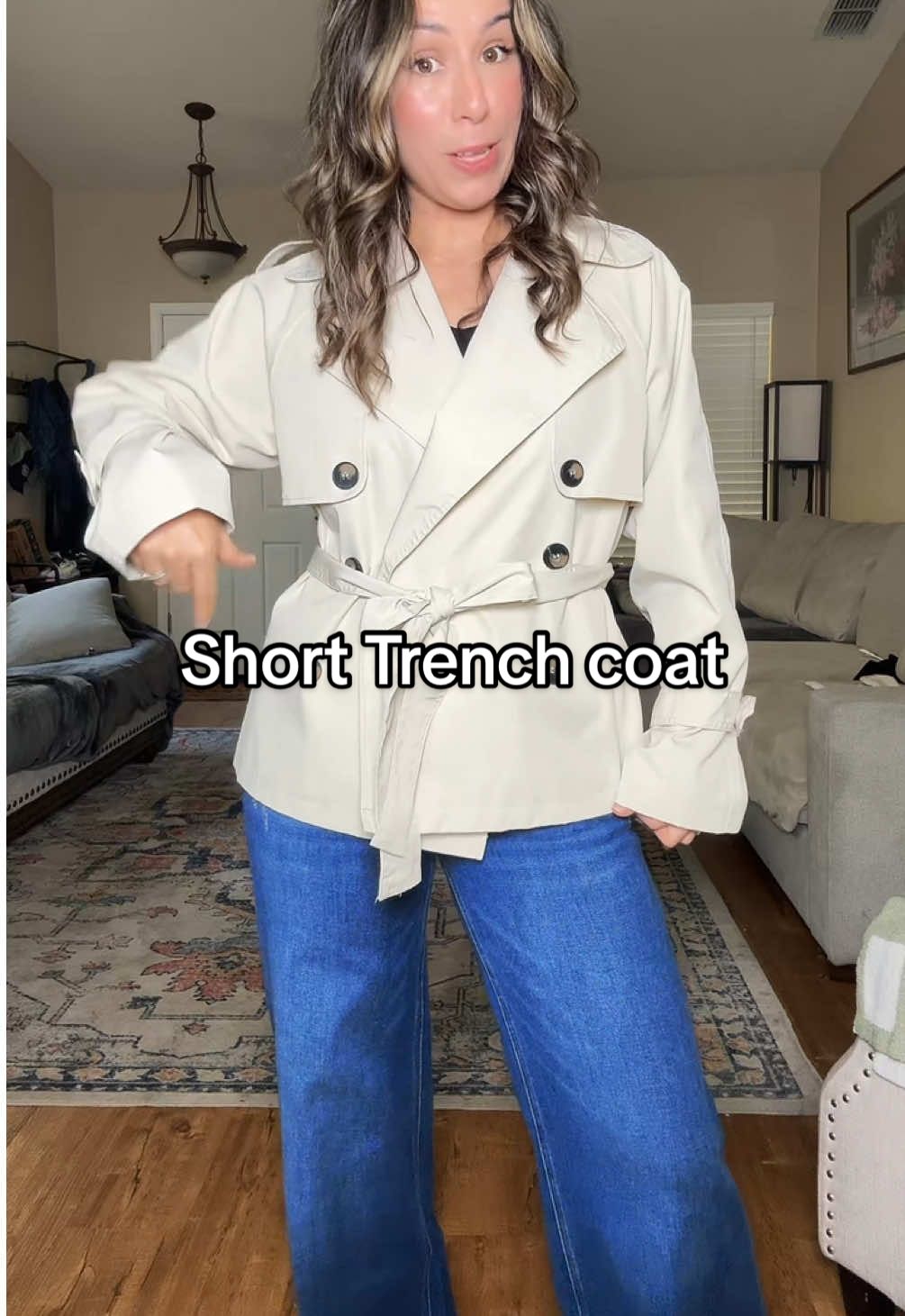 Stop settling for frumpy jackets. This short trench is elegant, flattering, and easy to throw on for school runs, errands, or date night. It cinches at the waist, gives that classic polished look, and goes with literally everything.  #momstyle #fallfashion #trenchcoat #momoutfits #winterlooks