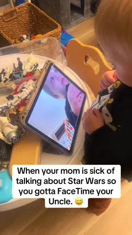 When your mom is sick of talking about Star Wars so you gotta FaceTime your Uncle. 😅 #starwars #starwarsfan #starwarskid littlest Star Wars fan. 