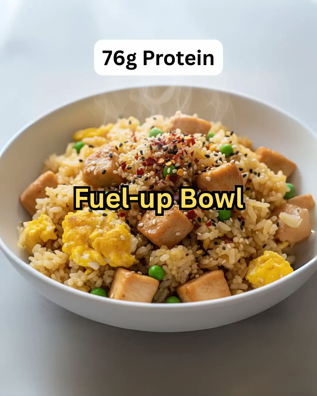 76g Protein | Takeout-Style Made Healthy | 1 Serving Macros (Per Serving – Approx) ~600 Calories | 76g Protein | 50g Carbs | 9g Fat Ingredients 	•	250g chicken breast 	•	100g cooked high-protein rice (quinoa blend, edamame rice, or fortified basmati) 	•	150ml liquid egg whites 	•	1 whole egg 	•	1 small white onion, diced 	•	45g peas 	•	1 tsp garlic, minced 	•	2 tbsp light soy sauce 	•	30g sweet chili sauce 	•	5g honey 	•	Salt, pepper, paprika 	•	Chilli flakes & sesame seeds Macro Breakdown (Per Serving) 	•	Chicken breast (250g) → ~410 cal | 60g protein | 0g carbs | 7g fat 	•	High-protein rice (100g cooked) → ~130 cal | 12g protein | 25g carbs | 1g fat 	•	Egg whites (150ml) → ~75 cal | 16g protein | 1g carb | 0g fat 	•	Whole egg (1 large) → ~70 cal | 6g protein | 0g carbs | 5g fat 	•	Peas (45g) → ~40 cal | 3g protein | 7g carbs | 0g fat 	•	Sweet chili sauce (30g) → ~50 cal | 0g protein | 12g carbs | 0g fat 	•	Soy sauce + honey + onion + garlic + seasonings + sesame seeds → ~25 cal | trace protein | 5g carbs | 0g fat Total (Per Serving) ≈ 600 Calories | 76g Protein | 50g Carbs | 9g Fat All the fried rice flavor you crave, but loaded with lean protein and under 10g fat. #highprotein #friedrice #mealprep #fitnessmeals #proteinpacked   Disclaimer: Macros are estimates based on lean chicken breast, high-protein rice, and standard sauces. Values may vary depending on brands and cooking methods.