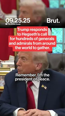 On Thursday, September 25, President Donald Trump signed executive orders and took questions from reporters. When asked why Pete Hegseth was calling American generals and admirals from around the world to a meeting in Virginia, Trump responded, “Remember, I’m the president of peace. Isn’t it good to get along?” #Trump #Politics #ExecutiveOrder #PeteHegseth #Military #PressConference