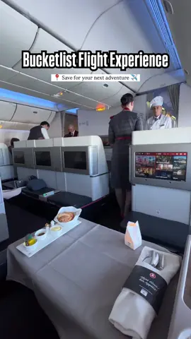 -follow for more travel inspo ✈️ Just another day on ✈️🤯 📍 SAVE THIS REEL AND ADD THIS EXPERIENCE TO YOUR BUCKETLIST! We’ve flown this business class product a number of times now and each time we find ourselves asking “how is this not a private jet experience?!” Because it sure feels like one. Can you imagine having your own private chefs cooking up some of the best food you’ve had in your life at 38,000 feet served to you SEAT SIDE?! If you’ve been saving your credit card points for something special or simply want to treat yourself to an experience like no other, we highly recommend spending it on this! TAG someone you would experience this with 👇🏼 #luxurytravel #businessclass #turkishairlines #türkhavayolları #privatejet #bucketlistexperience #bucketlisttrip #adventureofalifetime #tripofalifetime #travelinspiration #honeymoon #pointsandmiles #travelhacks #trending #viral