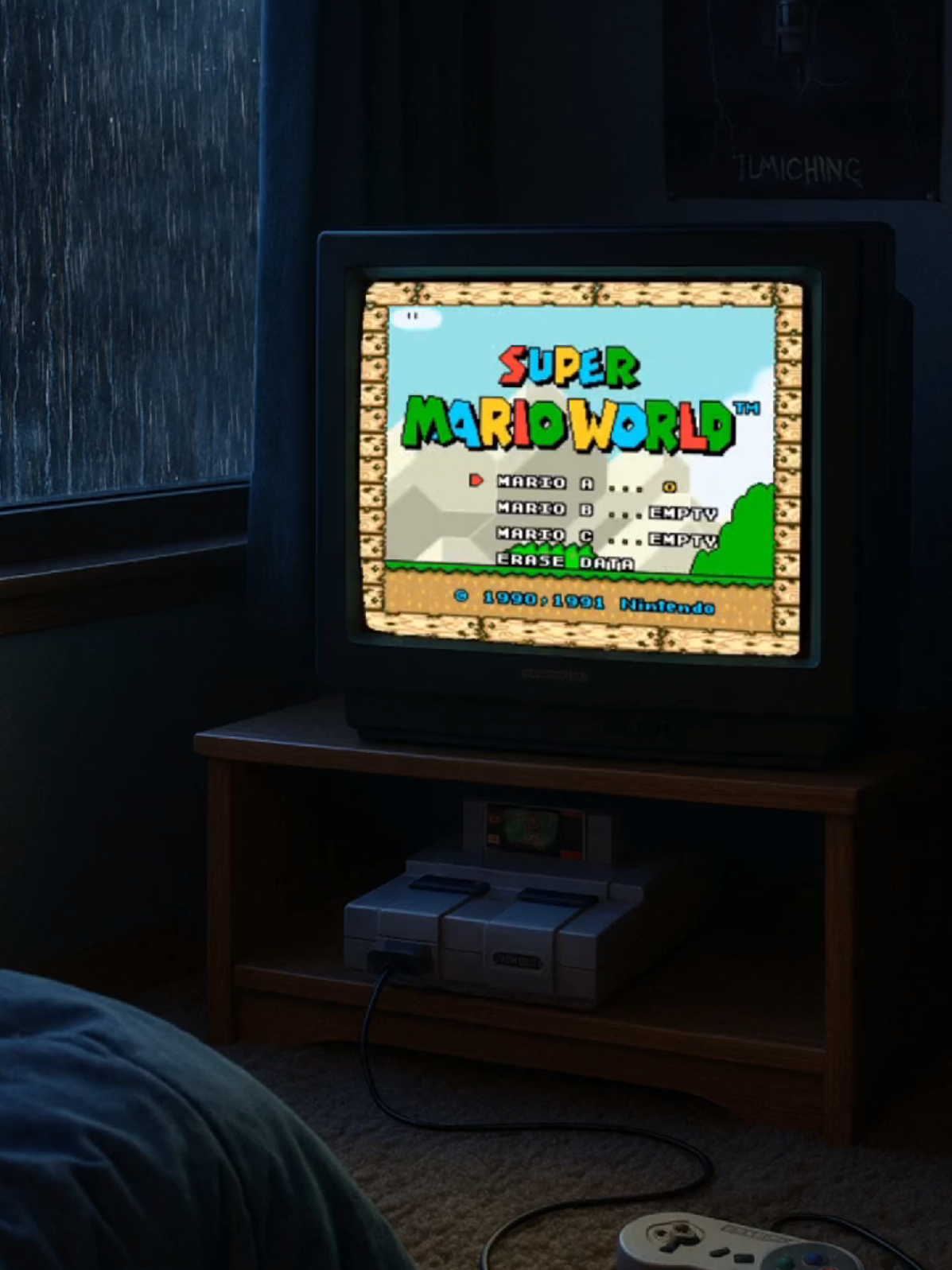 Rainy night + Super Mario World, what’s the first level you always think of when you hear that music? #nostalgia #nostalgic #nintendo #supermario #retrogaming 