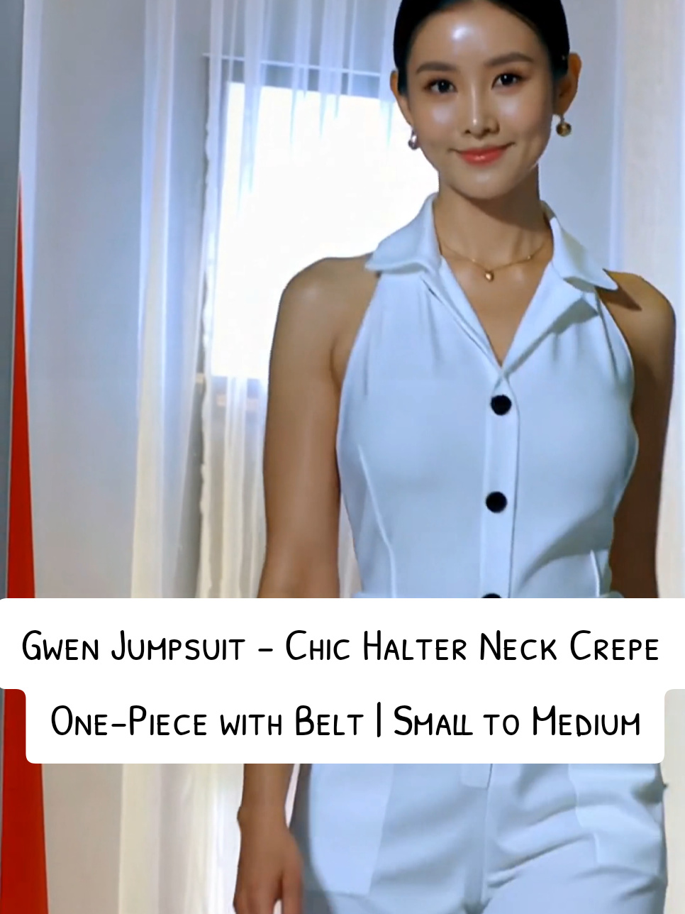 Gwen Jumpsuit - Chic Halter Neck Crepe One-Piece with Belt | Small to Medium #GwenJumpsuit #ChicFashion #HalterNeck #OnePieceOutfit #FashionInspo 