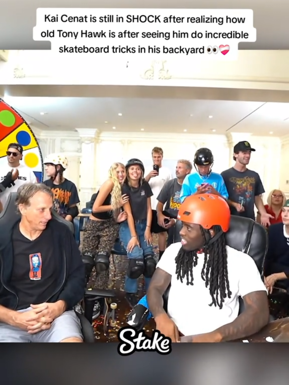 Kai Cenat is still in SHOCK after realizing how old Tony Hawk is after seeing him do incredible skateboard tricks in his backyard 👀❤️‍🩹 #kaicenat #tonyhawk 