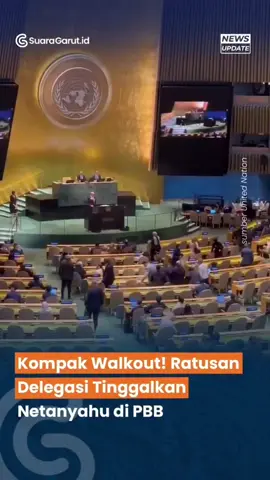 semua kompak walkout, banyak yang bersorak saat nethanyu naik dan menyampaikan pidatonya di PBB. tgl 26/09/2025. 📽vt:suaragarut.id . . #viral #nethanyu #israel #freepalesti̇ne #pbb