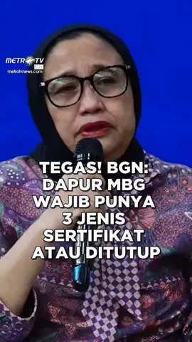 Demi menjaga kualitas dan keamanan pangan program Makan Bergizi Gratis (MBG), Badan Gizi Nasional (BGN) bertindak tegas mewajibkan seluruh penyedia layanan (SPPG) memiliki tiga jenis sertifikat penting dalam waktu satu bulan, menurut Wakil Kepala BGN Nanik S. Deyang. Ketiga sertifikat yang dimaksud adalah Sertifikat Laik Higiene dan Sanitasi (SLHS), Sertifikat Halal, dan sertifikat penggunaan air yang layak. BGN menyatakan, jika dalam batas waktu tersebut persyaratan ini tidak dipenuhi, maka dapur layanan akan langsung ditutup. #bgn #MBG #MakanBerigiziGratis #fyp #explore 