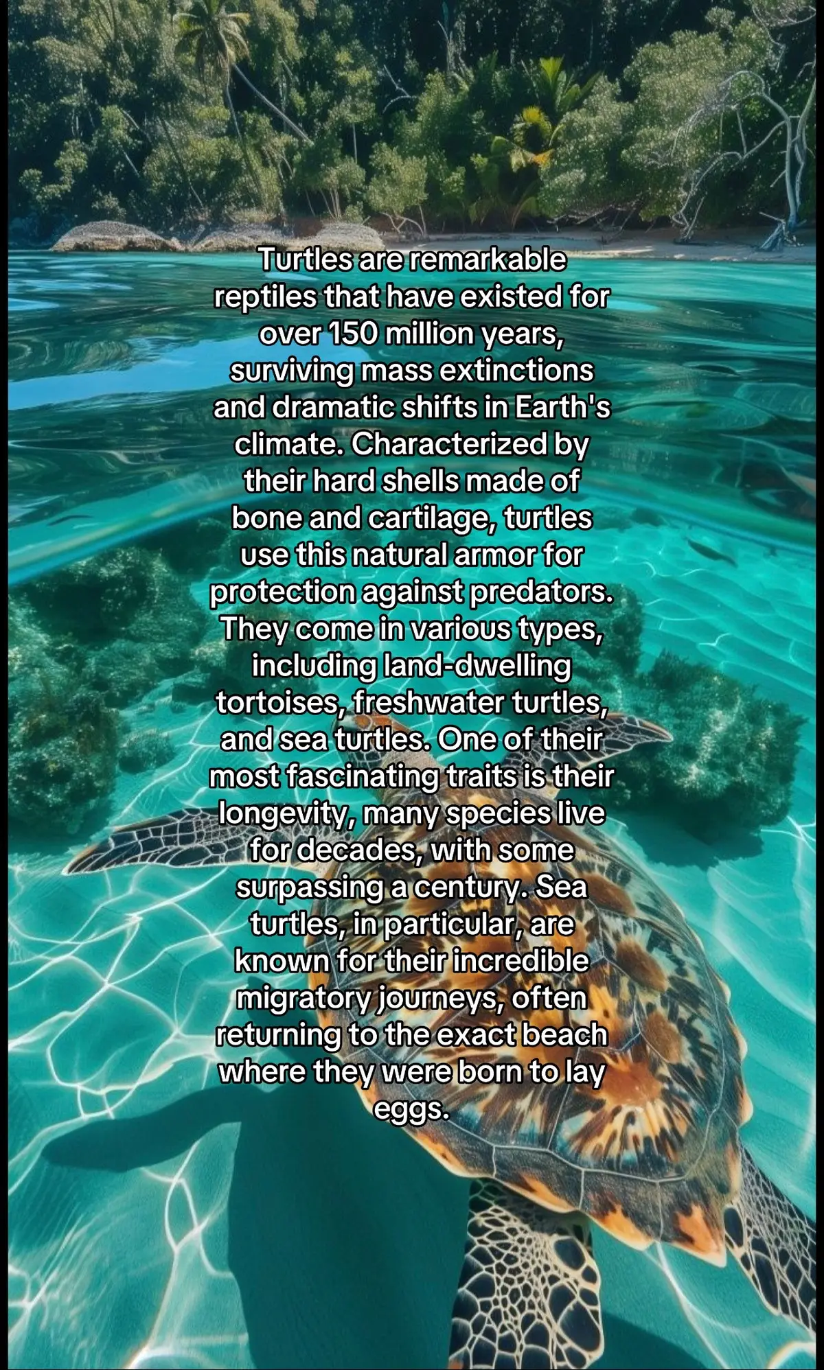When hatchling turtles make their initial journey from the shore into the ocean, they rely on the Earth's magnetic field and the orientation of ocean waves as rudimentary navigational tools, helping them reach deeper waters that support their growth and survival? At this early stage, the magnetic field mainly serves as a directional cue to help them stay on course. As they mature, however, turtles develop a much more refined use of magnetic information. Older turtles can interpret the magnetic field like a map, allowing them to locate specific destinations. It’s almost as if they possess a magnetism-based GPS system. • https://www.nsf.gov/news/geomagnetic-landmarks-give-turtles-sense-where • https://www.fisheries.noaa.gov/feature-story/what-can-you-do-save-sea-turtles • https://www.worldwildlife.org/species/sea-turtle • https://www.seaturtleweek.com/help • https://oceanservice.noaa.gov/facts/temperature-dependent.html • If you see turtles on the beach, especially hatchlings, leave them be. There’s signs for a reason. 